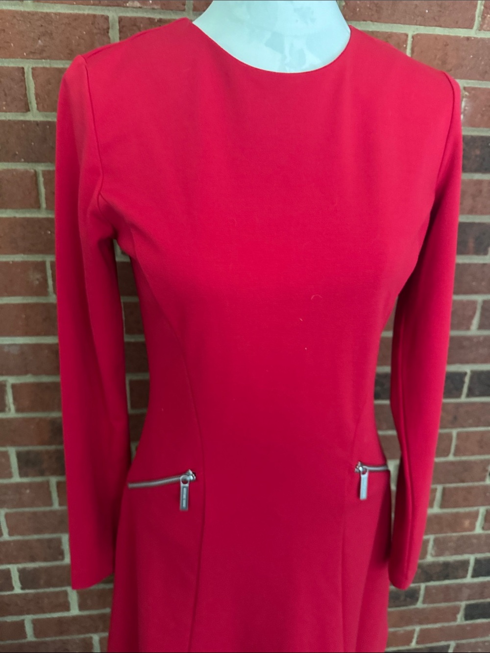 MICHEAL Michael Kors Red Long-Sleeve A-Line Dress with Zip Details - Picture 2 of 8